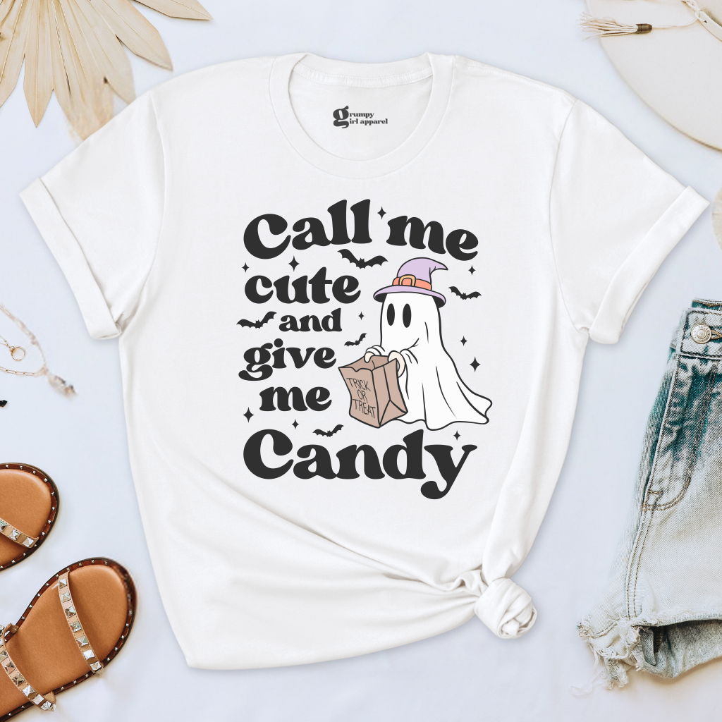 Call Me Cute and Give Me Candy Ghost Tee