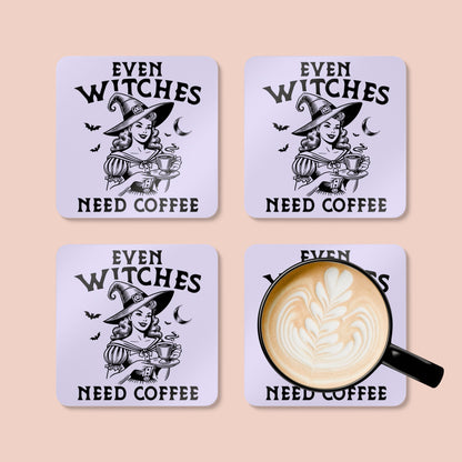 Even Witches Need Coffee Corkwood Coaster Set