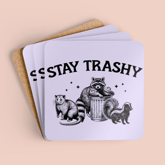 Stay Trashy Corkwood Coaster Set