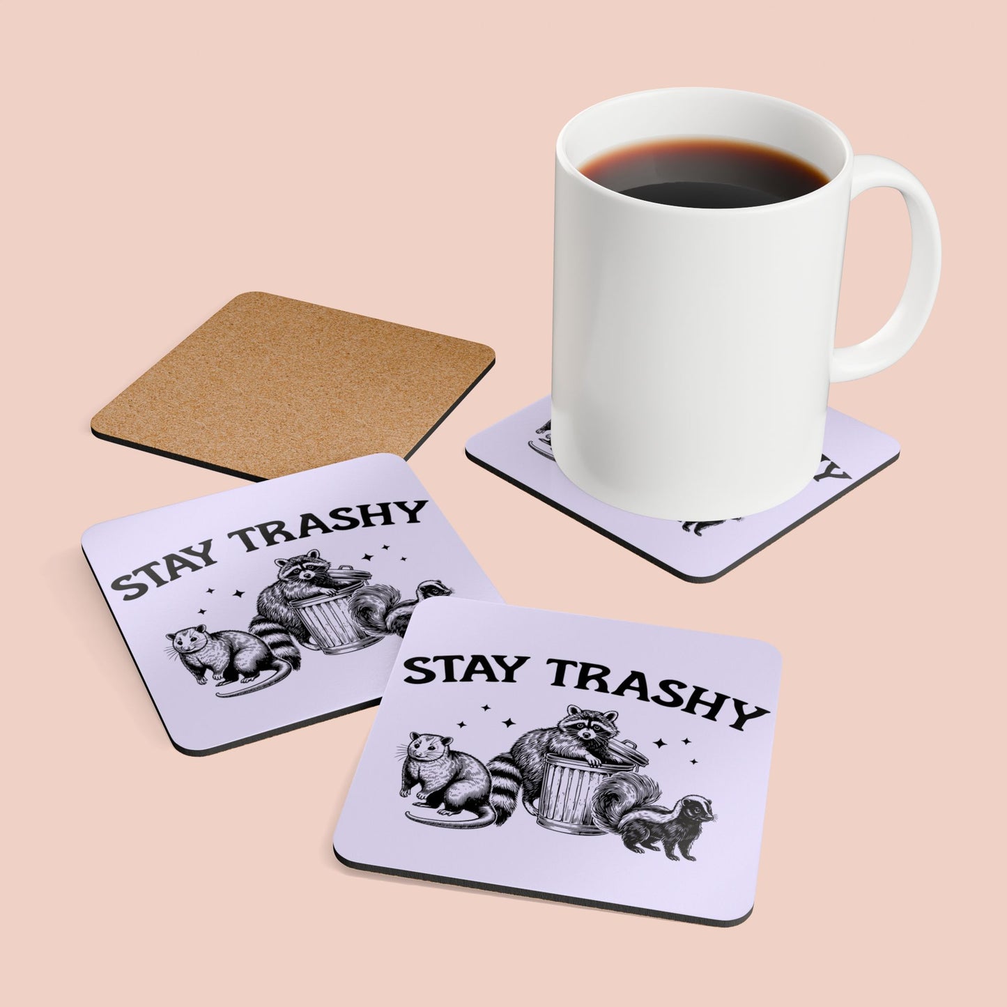 Stay Trashy Corkwood Coaster Set