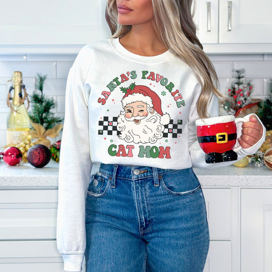 Santa's Favorite Cat Mom Christmas Sweatshirt