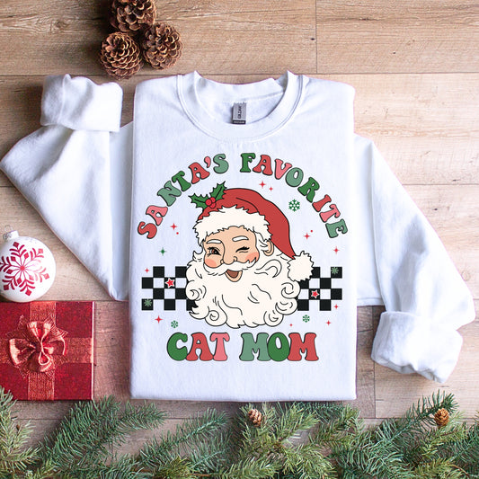 Santa's Favorite Cat Mom Christmas Sweatshirt