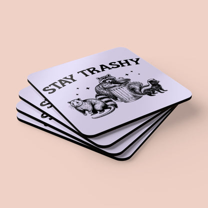 Stay Trashy Corkwood Coaster Set