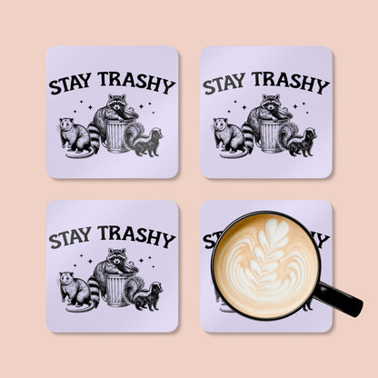 Stay Trashy Corkwood Coaster Set