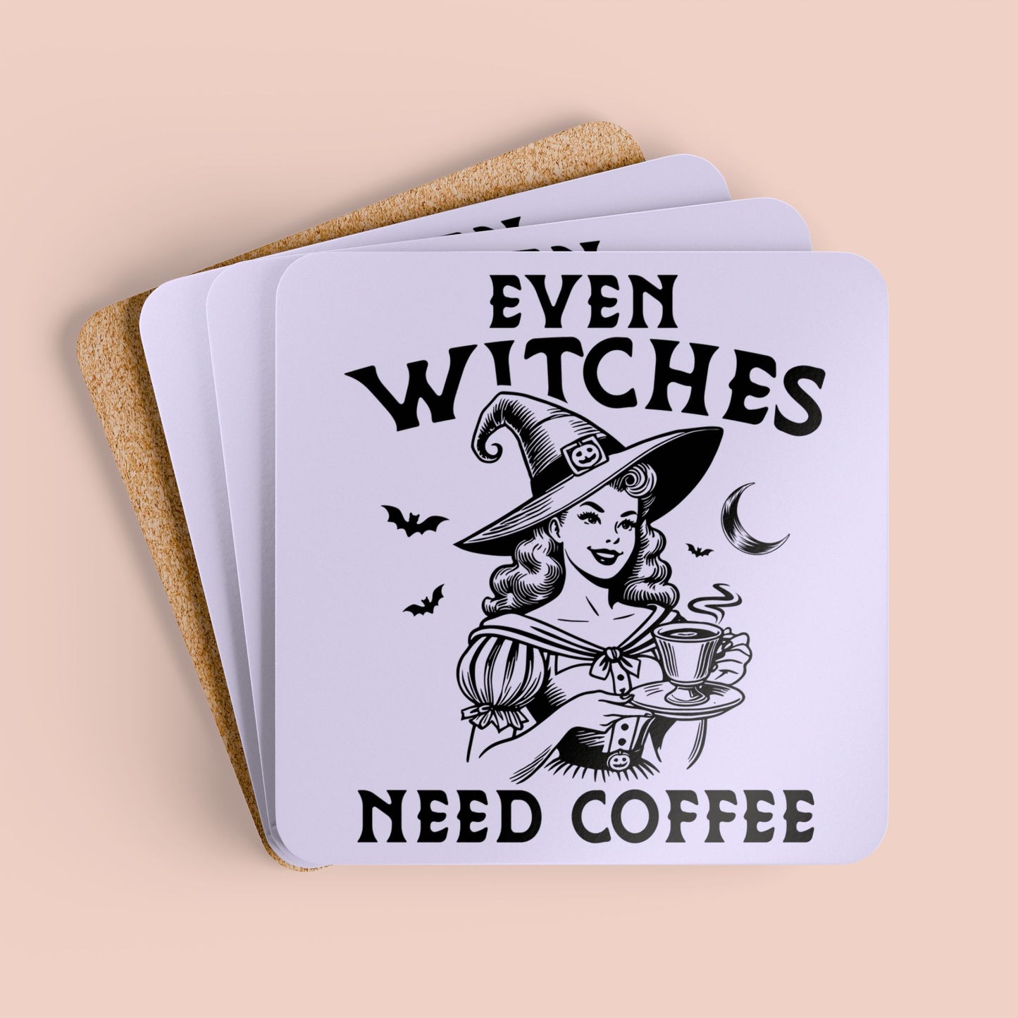 Even Witches Need Coffee Corkwood Coaster Set