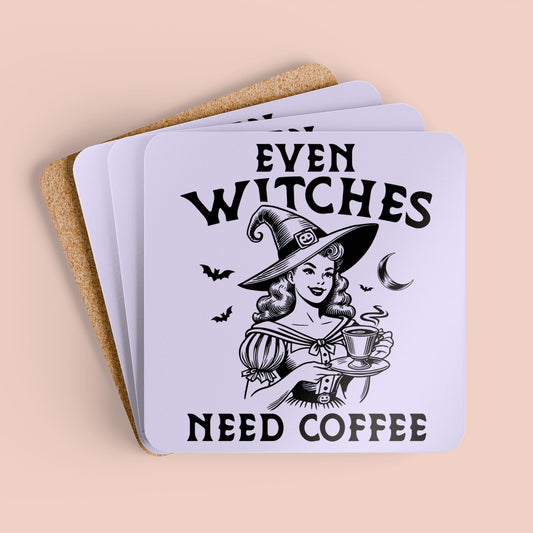 Even Witches Need Coffee Corkwood Coaster Set