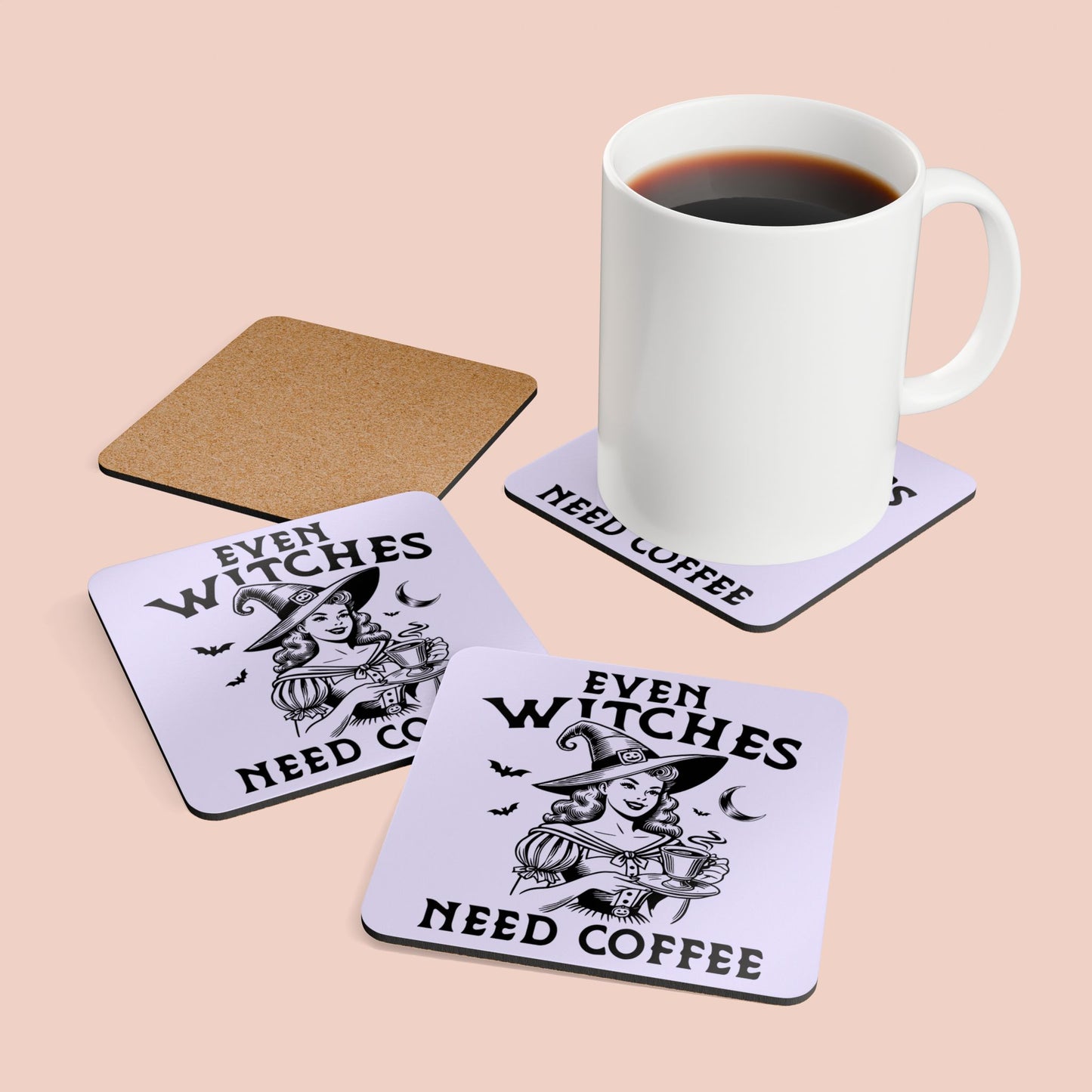 Even Witches Need Coffee Corkwood Coaster Set