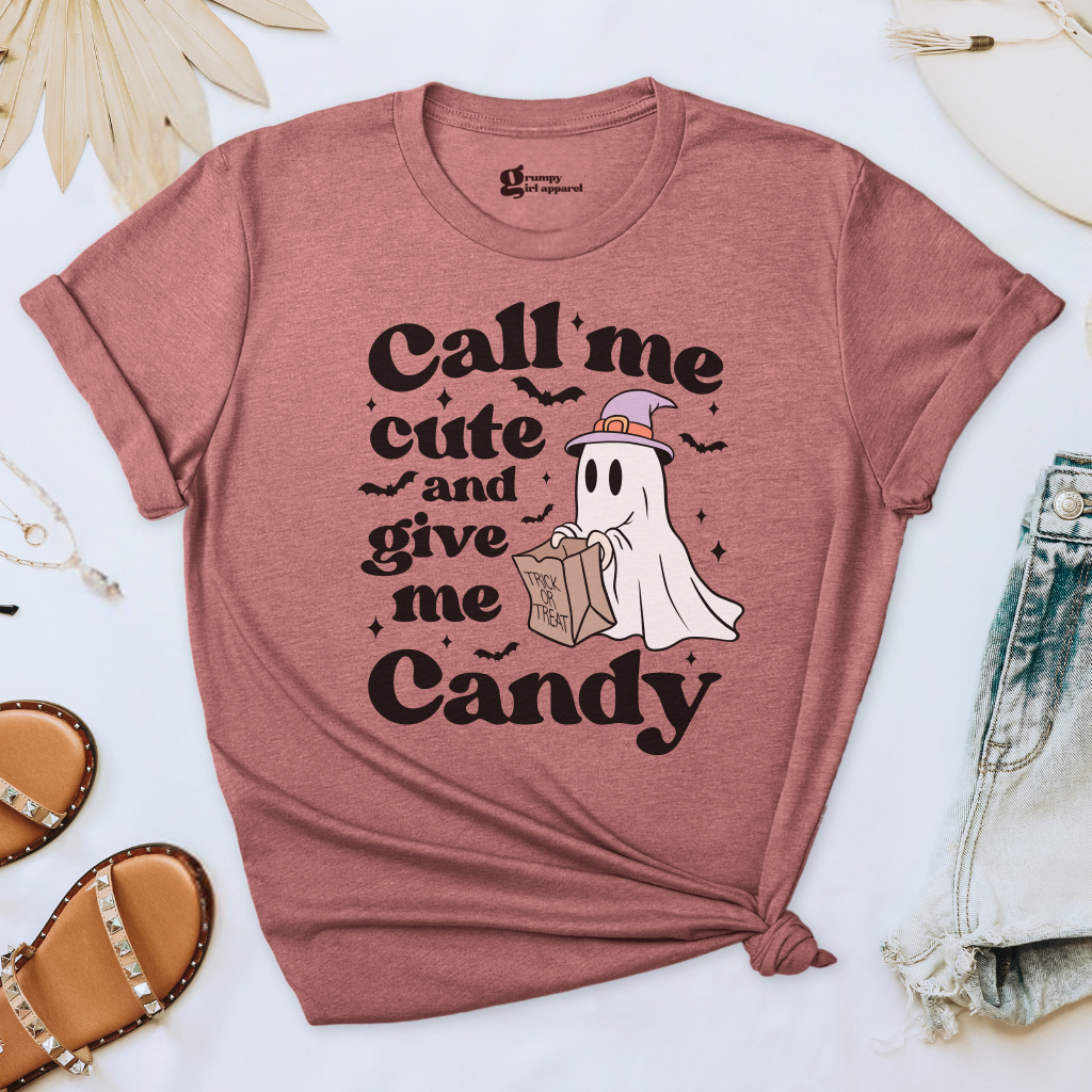 Call Me Cute and Give Me Candy Ghost Tee