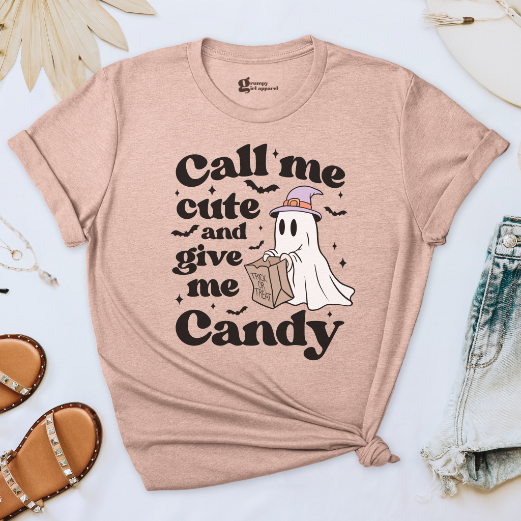 Call Me Cute and Give Me Candy Ghost Tee